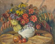 A mid 20th century oil on canvas, still life vase and flowers, signed Dorothy M. Smither and dated