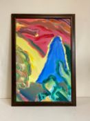 A contemporary framed abstract Fauvist style acrylic landscape on canvas, signed and dated 1990 to