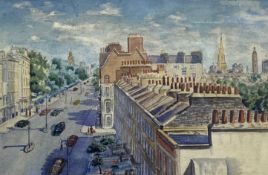 A 20th century watercolour titled 'From a London Flat', indistinctly signed to the lower right in
