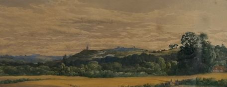 A 19th century English School watercolour depicting figures working in an expansive rural