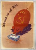 An original 1950s Italian anti communist political propaganda poster titled 'Fattened by P.S.I.