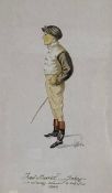 A 19th century watercolour, possibly for Vanity Fair, portrait of the derby winning jockey Fred