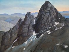 A large 20th century oil on canvas titled 'Sgurr Nan Gillean, Cuillins, Isle of Skye' by S.