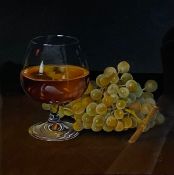 A contemporary pastel on paper, still life glass and grapes, signed to the lower right and dated