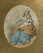 A 19th century hand coloured stipple print depicting a seated mother and child in a glazed gilt