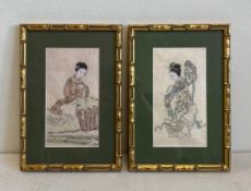 A pair of contemporary Oriental paintings on silk, portraits of ladies in traditional dress in