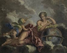 Jean Daullé (1703-1763), an 18th century hand coloured engraving titled 'La Muse Oranie' in a glazed