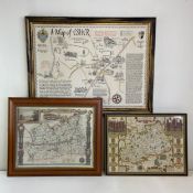A collection of three possibly 17th century and later hand coloured maps of Esher and Surrey by G.R.