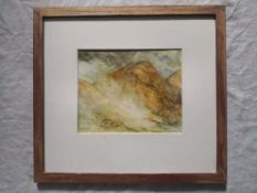 A 19th century watercolour study of a rocky mountain, signed S. Powell to the lower left in a glazed