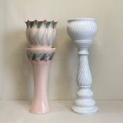 Two vintage floor standing ceramic jardinieres in two parts to include one in the manner of