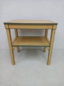A vintage French style painted side or lamp table having a rectangular mustard yellow top with a