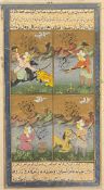 An Indian school Mughal style painting having four figural panels depicting noblemen or merchants