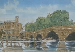A contemporary watercolour titled 'Richmond Bridge' by Desmond Winslett, signed and dated 1980 to