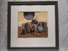 A 20th century watercolour depicting a seated figure with greyhound, signed S. Powell to the lower