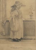 An early 20th century pencil drawing titled 'Mary, Mary, Quite Contrary', signed J. F. Rogers and