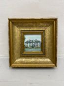 A contemporary miniature watercolour titled 'Wootton Hall', signed L. Hayes and dated 1997 to the
