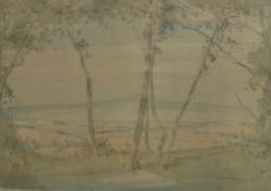 Hugh Bellingham Smith (1866-1922), a C.1900 watercolour on silk titled 'The Downs', signed to the