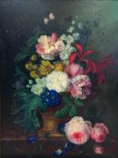 A large vintage Dutch School oil on canvas, still life basket of flowers, signed Van Dale to the