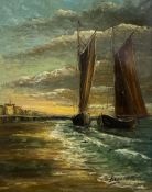 A 20th century oil on canvas, sailing boats on the shoreline, signed Brenner to the lower right in
