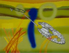 A large contemporary limited edition abstract lithograph, signed to the lower right in a glazed