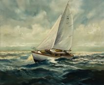 Dion Pears (1929-1985), a large 20th century oil on canvas depicting a yacht in rough seas, signed