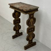 A 20th century Empire stye occasional table having a hand painted simulated marble top over a gilt