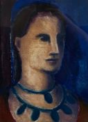 A contemporary modernist style etching with aquatint portrait titled 'Dischord' by Frances Corner,