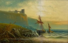 George Frederick Harris (1856-1924), a C.1900 oil on board depicting sailing ships in rough waters