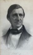 A large 19th century lithograph, portrait of Ralph Waldo Emerson by Leopold Grozelier (1830 - 1865),