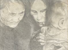 Terry Atkinson (b.1939), a pencil portrait titled 'Mothers and Child' 1978 in a glazed frame with an