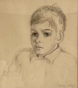 A 20th century pencil portrait of a young boy, signed Patricia Morley to the lower right in a glazed