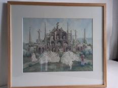 Joan Vernon-Cryer (1911–2001), a contemporary watercolour titled 'White Peacocks in the Garden of