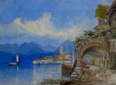 A 20th century watercolour of Bellagio, Lake Como after Edward M. Richardson, signed Otto Cohn to