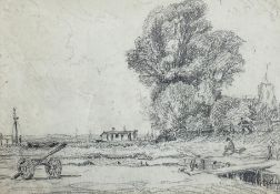 Douglas L. Smart (1879-1970), a 20th century pencil study of a rural landscape in a glazed oak frame
