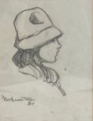 A pencil profile portrait of a young lady, signed and dated to the lower left in a glazed gilt