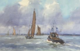 A 20th century watercolour by Alan Runagall titled 'Tug Kent Following the Race', signed to the