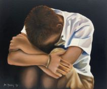 Joe Hendry (b.1966), a contemporary oil on canvas, portrait of a crying boy, signed and dated 2007