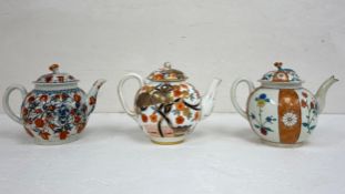 Three 18th century lidded soft-paste porcelain teapots to include a C.1770 First or Dr. John Wall