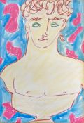 Luke Edward Hall (b.1989), an original pastel and watercolour portrait of a stylised Roman bust,