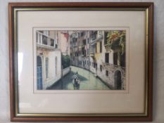 A 20th century watercolour depicting figures in a gondola on a Venetian canal, signed S. Harling