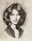 A contemporary ink and wash portrait of a lady, possibly Charlotte Rampling, signed R. L. Archerer