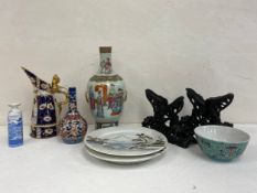 A mixed collection to include a Canton famille rose baluster form vase, a possibly 19th century