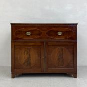 A Georgian mahogany secretaire cabinet having a rectangular crossbanded top over a figured and