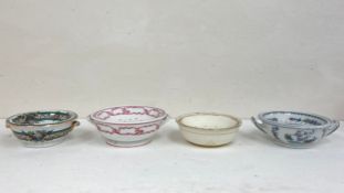 A collection of four 19th century and later porcelain sponge dishes in two parts by Copeland