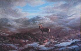 A contemporary print after the original painting titled 'Valley of the Stags' by Elizabeth Halstead,