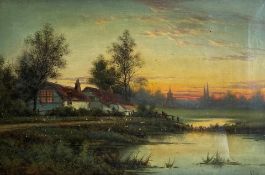 Possibly George Cole (1810-1883), a 19th century oil on canvas depicting a cottage at dusk on a