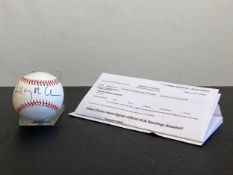 An official Rawlings Major League baseball hand-signed by Hillary Clinton with original receipt. H.