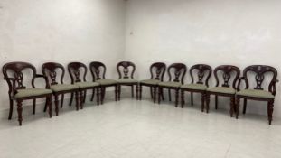 A set of ten Victorian style mahogany dining chairs to include a pair of carver elbow chairs. H.90cm