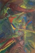 A 20th century abstract acrylic painting in a glazed gilt frame. H.88.5 W.62cm