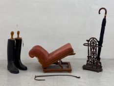 A mixed collection to include a pair of riding boots with C.1900 wooden trees, a Swaine's riding